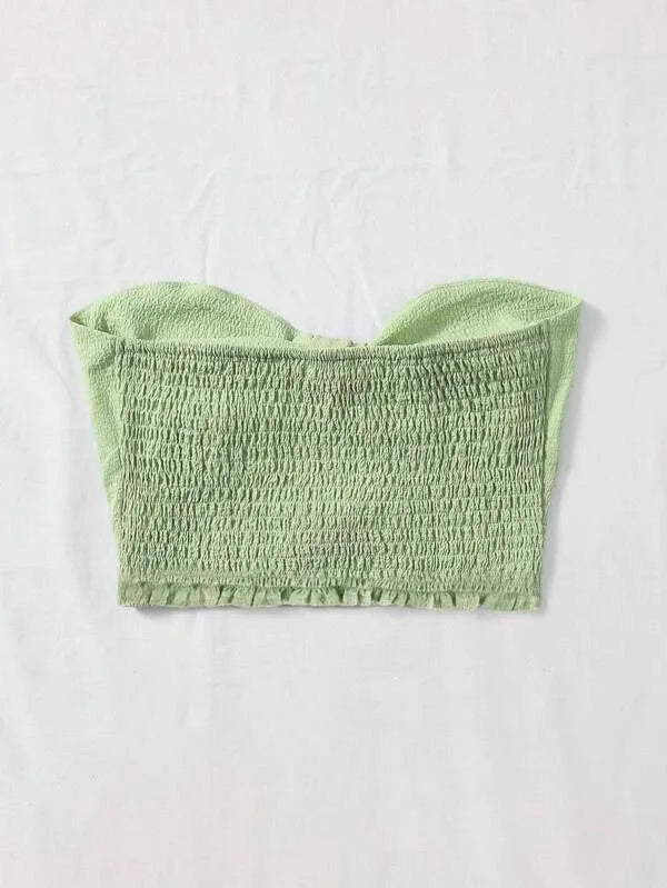 Green smocked tube top on a light gray background - BlackBole High Quality Western Dress