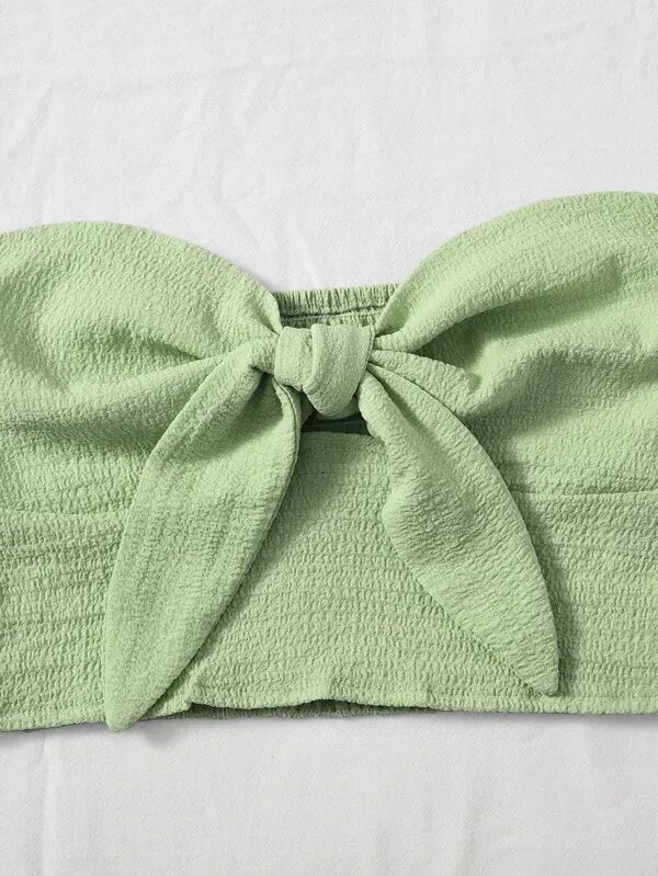 Green bandeau top with a large bow on a white background - BlackBole High Quality Western Dress