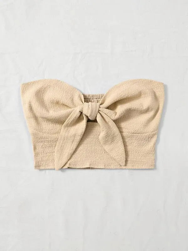Beige tube top with a bow on a light gray background - BlackBole High Quality Western Dress
