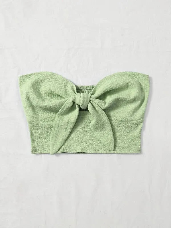 Light green bandeau top with a bow on a white background - BlackBole High Quality Western Dress