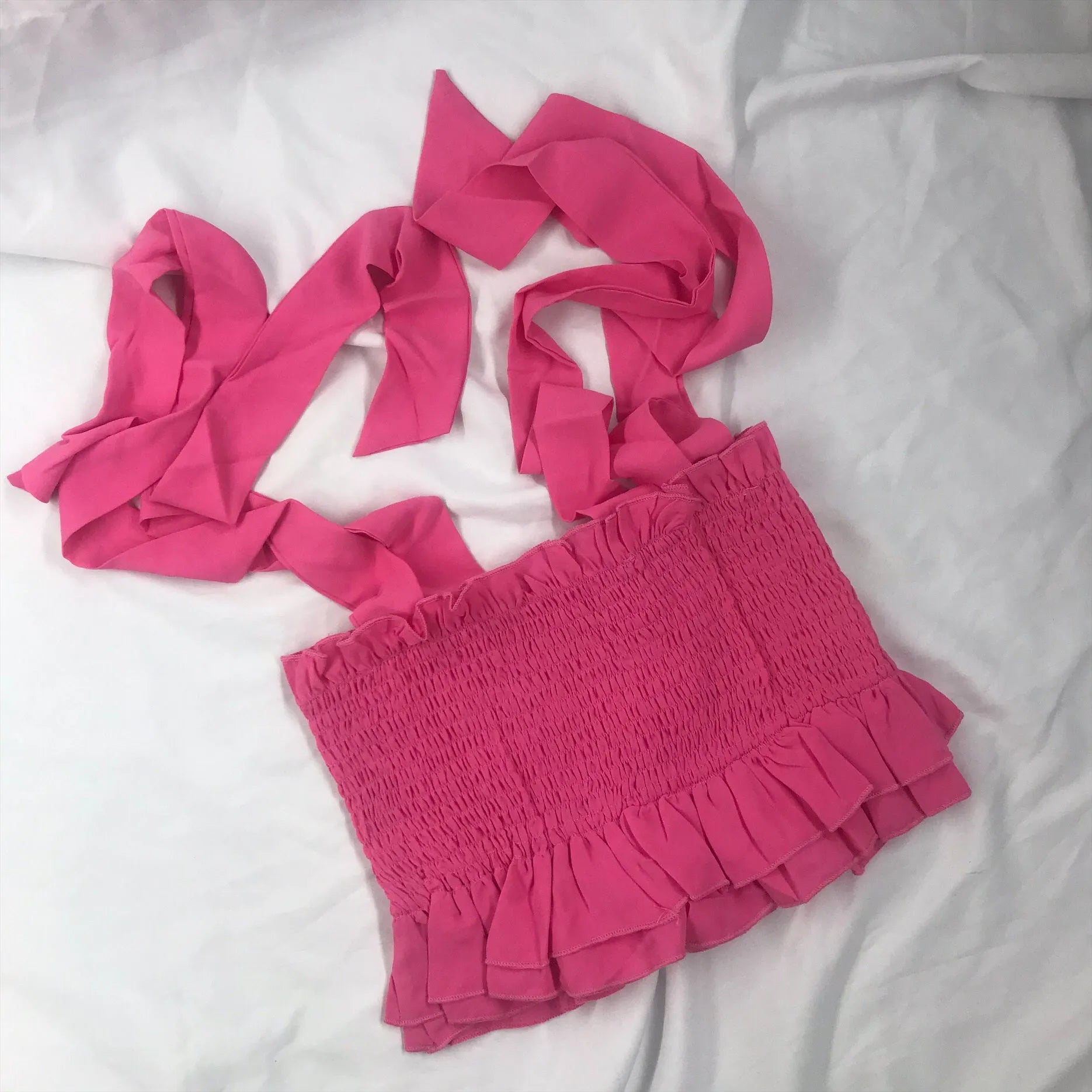 Pink ruffled top and matching scarf on a white surface - BlackBole High Quality western Dress