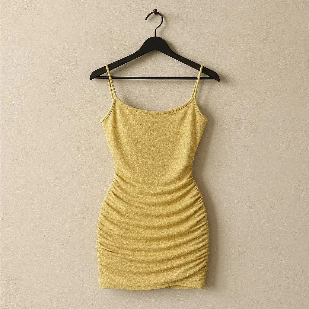 Yellow dress on a hanger against a beige wall - BlackBole High Quality Western Dress