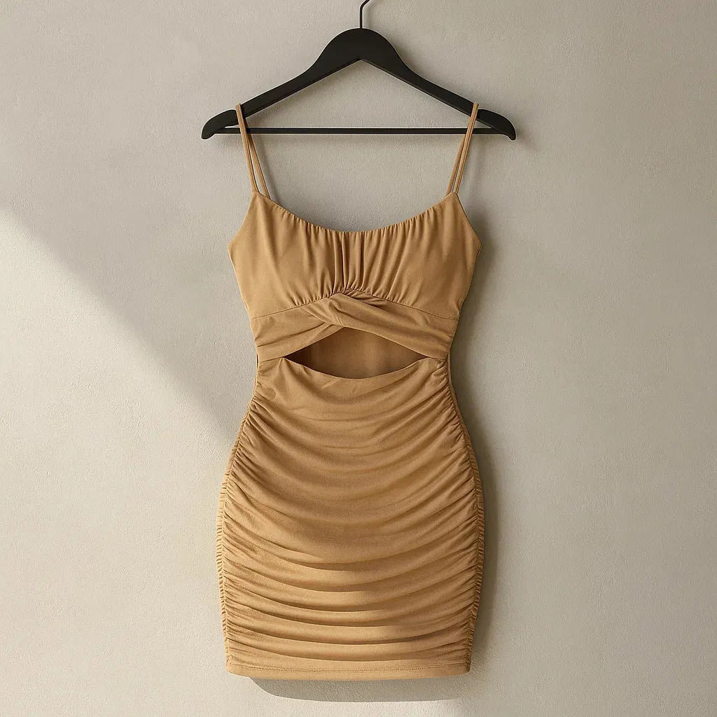 Beige dress on a hanger against a plain background - BlackBole High Quality western Dress