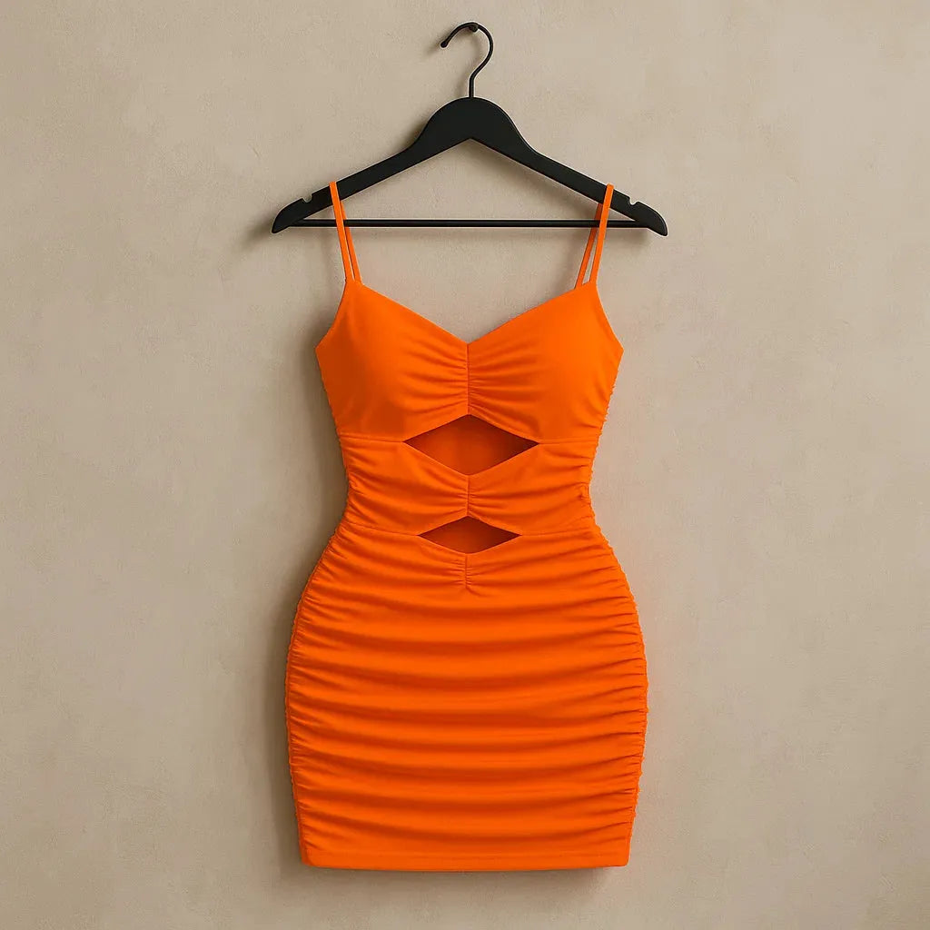 Orange dress on a hanger against a beige background - BlackBole High Quality Western Dress