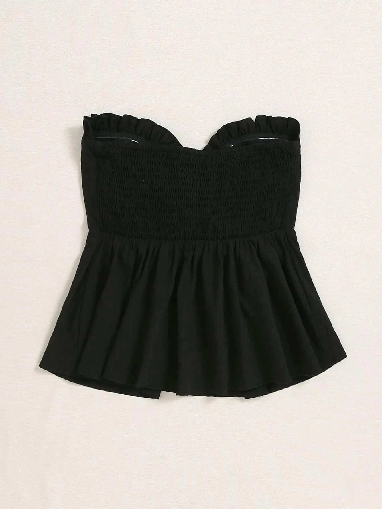 Black strapless top with ruffled neckline on a beige background - BlackBole High Quality Western Dress