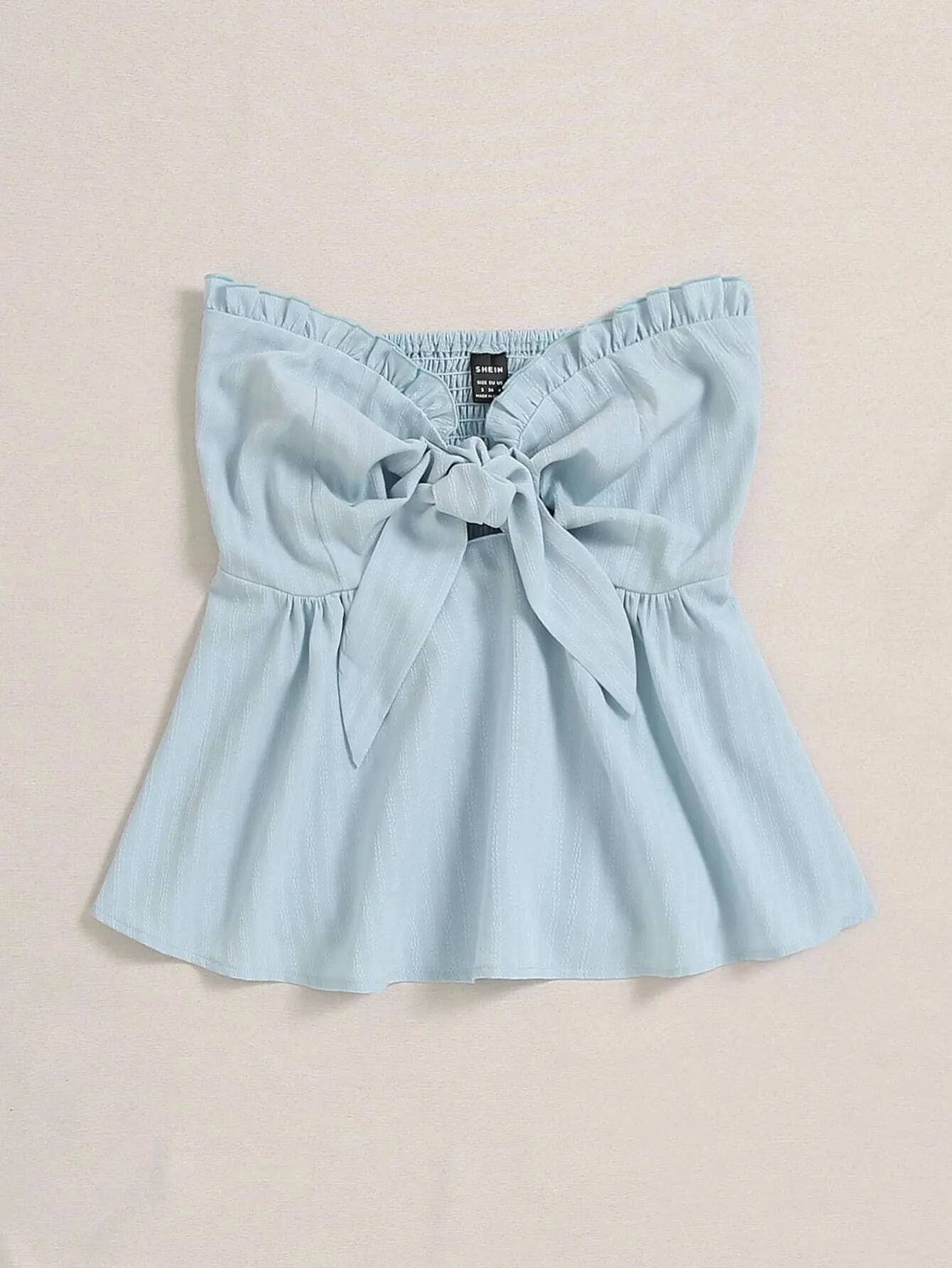 Light blue top with a bow detail on a beige background - BlackBole High Quality Western Dress