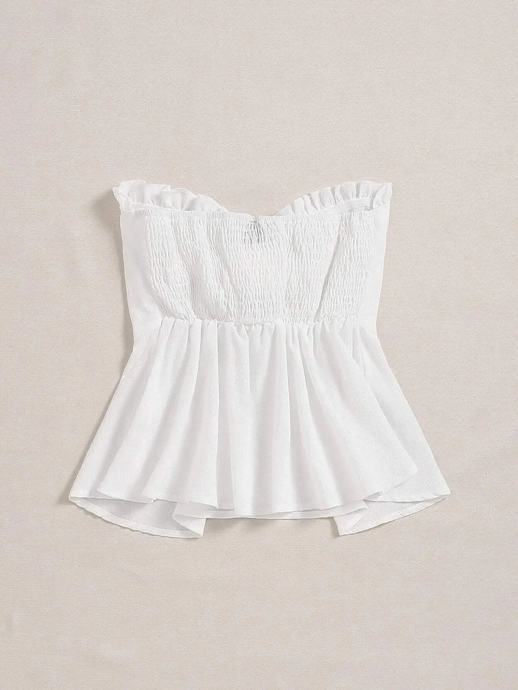 White blouse with ruffled neckline on a beige background - BlackBole High Quality Western Dress