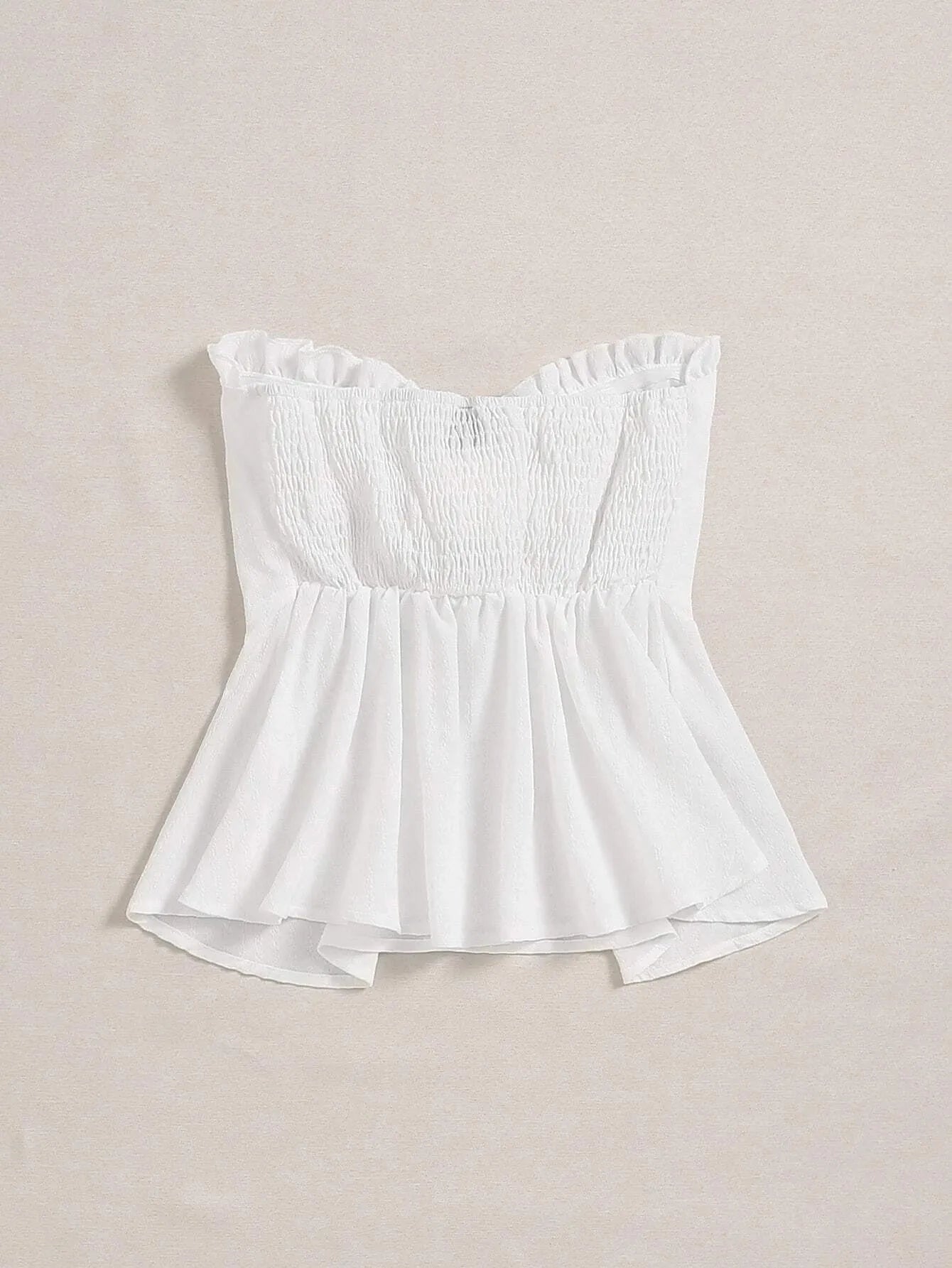 White blouse with ruffled neckline on a beige background - BlackBole High Quality Western Dress
