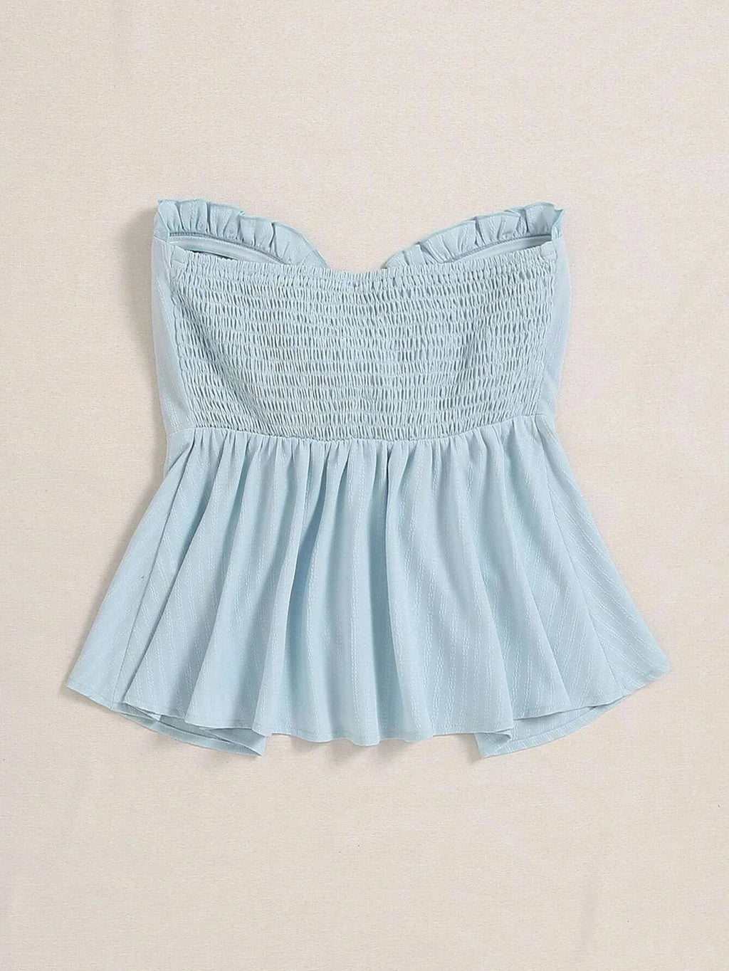 Light blue smocked top on a beige background - BlackBole High Quality Western Dress