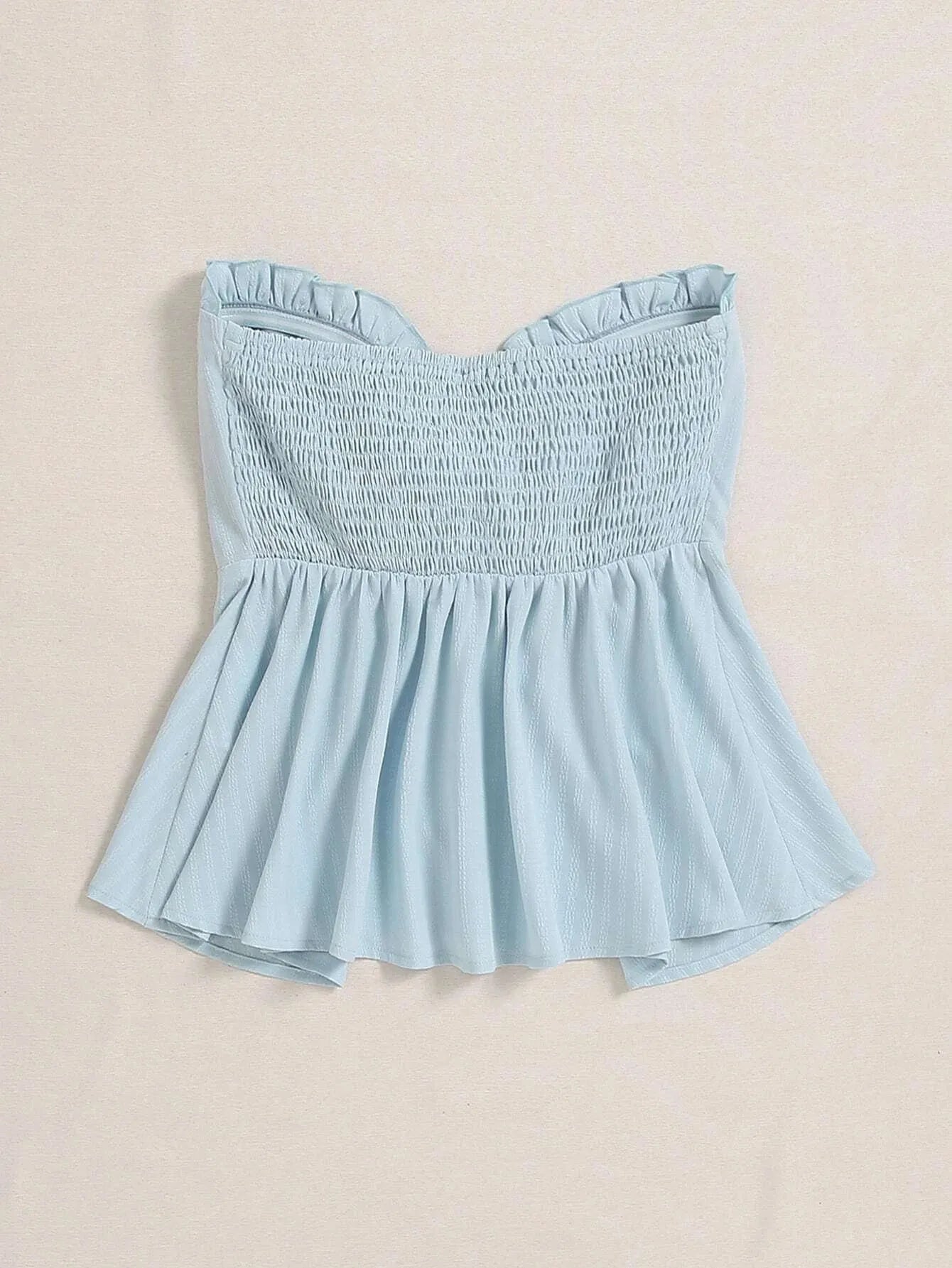 Light blue smocked top on a beige background - BlackBole High Quality Western Dress