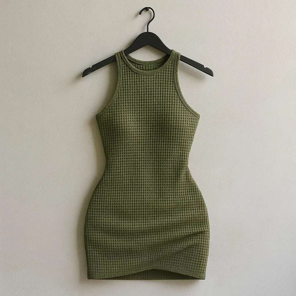 Green checkered dress on a hanger against a white wall - BlackBole High Quality Western Dress
