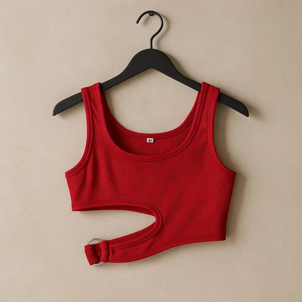 Red tank top on a black hanger against a beige background - BlackBole High Quality Western Dress