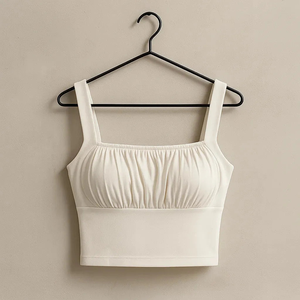 Beige crop top on a black hanger against a beige background - BlackBole High Quality Western Dress