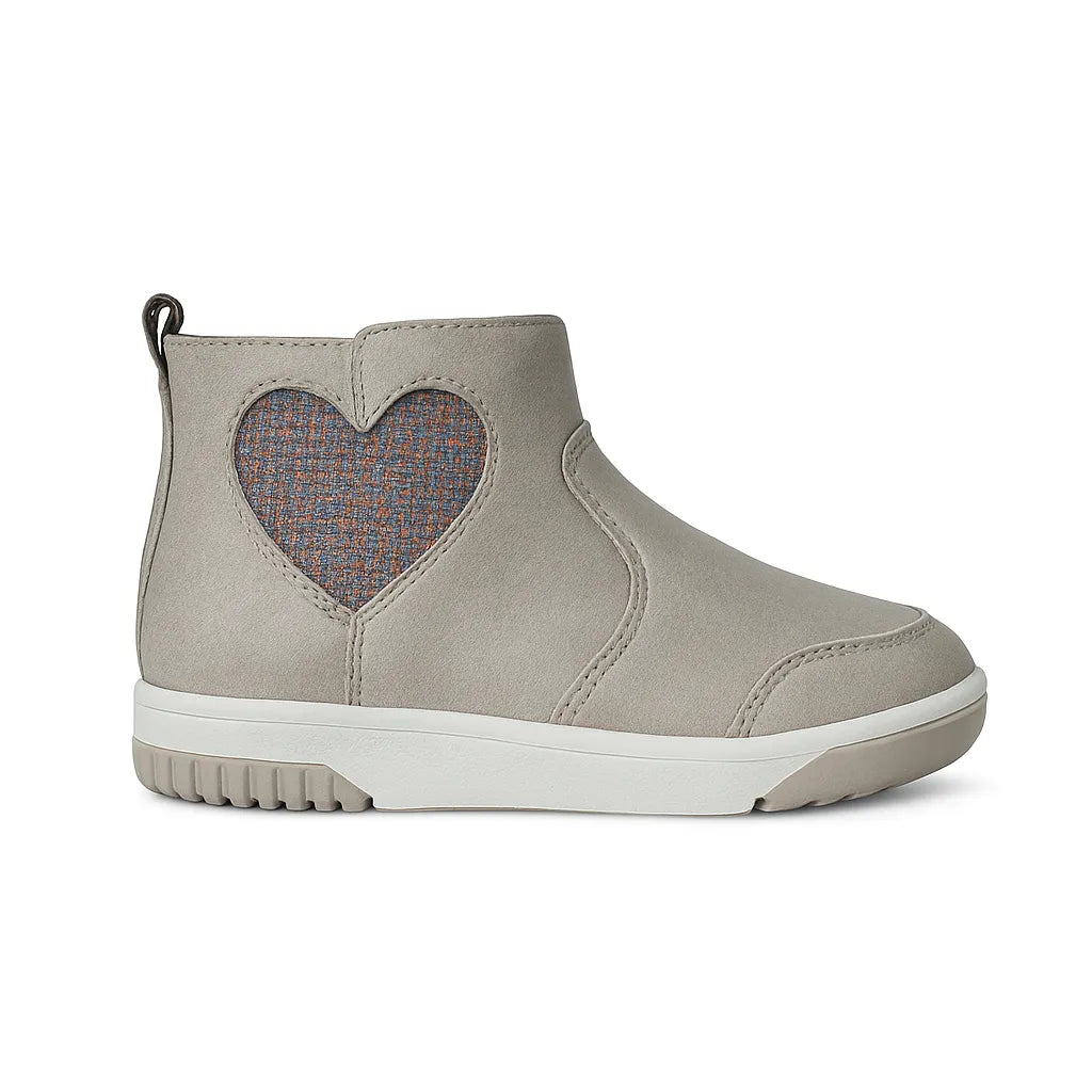 Gray ankle boot with a heart-shaped cutout on a white background - BlackBole High Quality Shoe