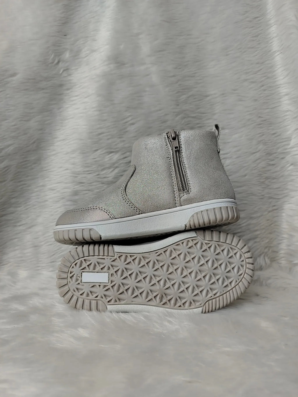 Gray high-top sneakers with zippers on a gray fur background - BlackBole High Quality Shoe