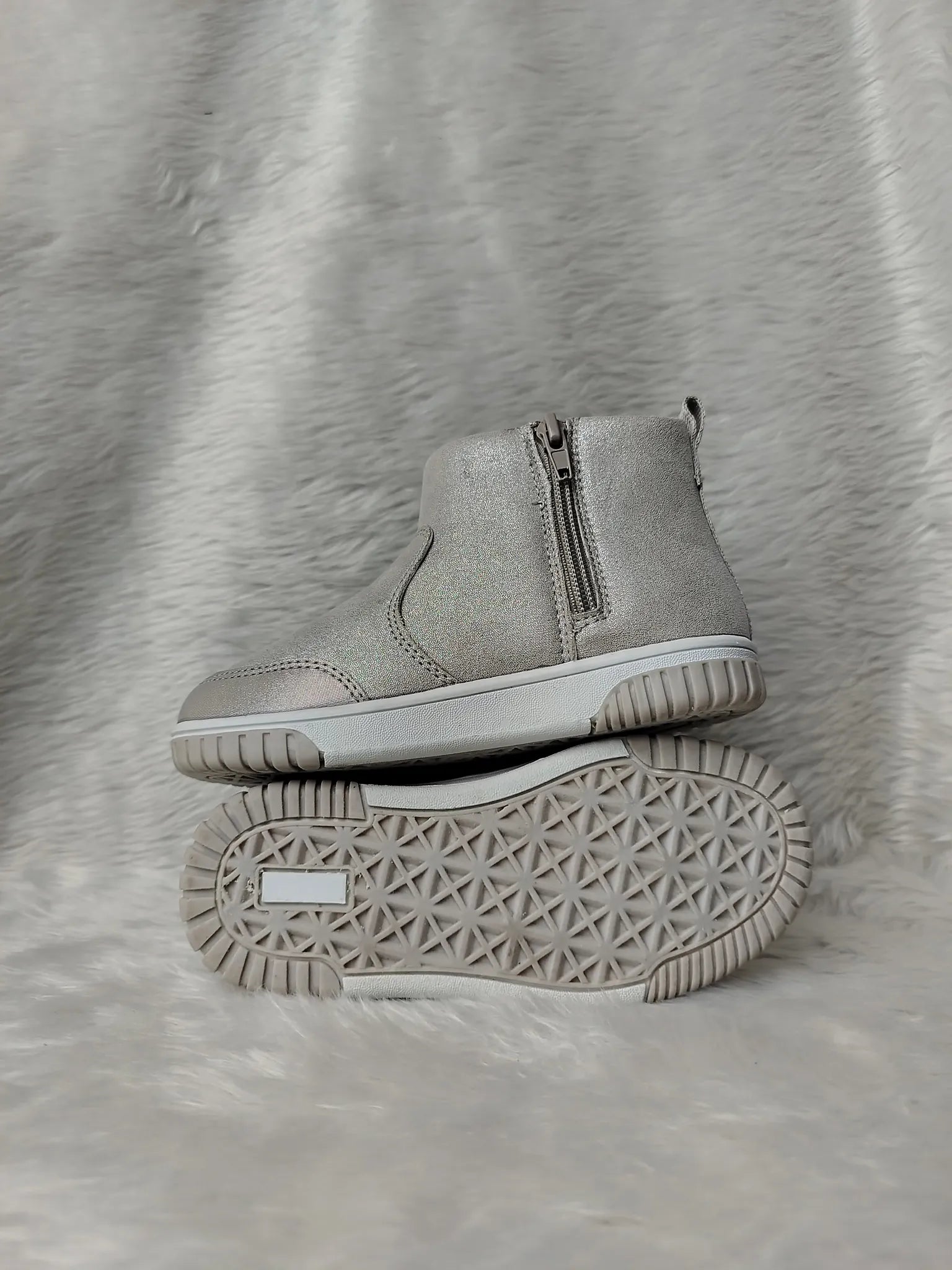 Gray high-top sneakers with zippers on a gray fur background - BlackBole High Quality Shoe