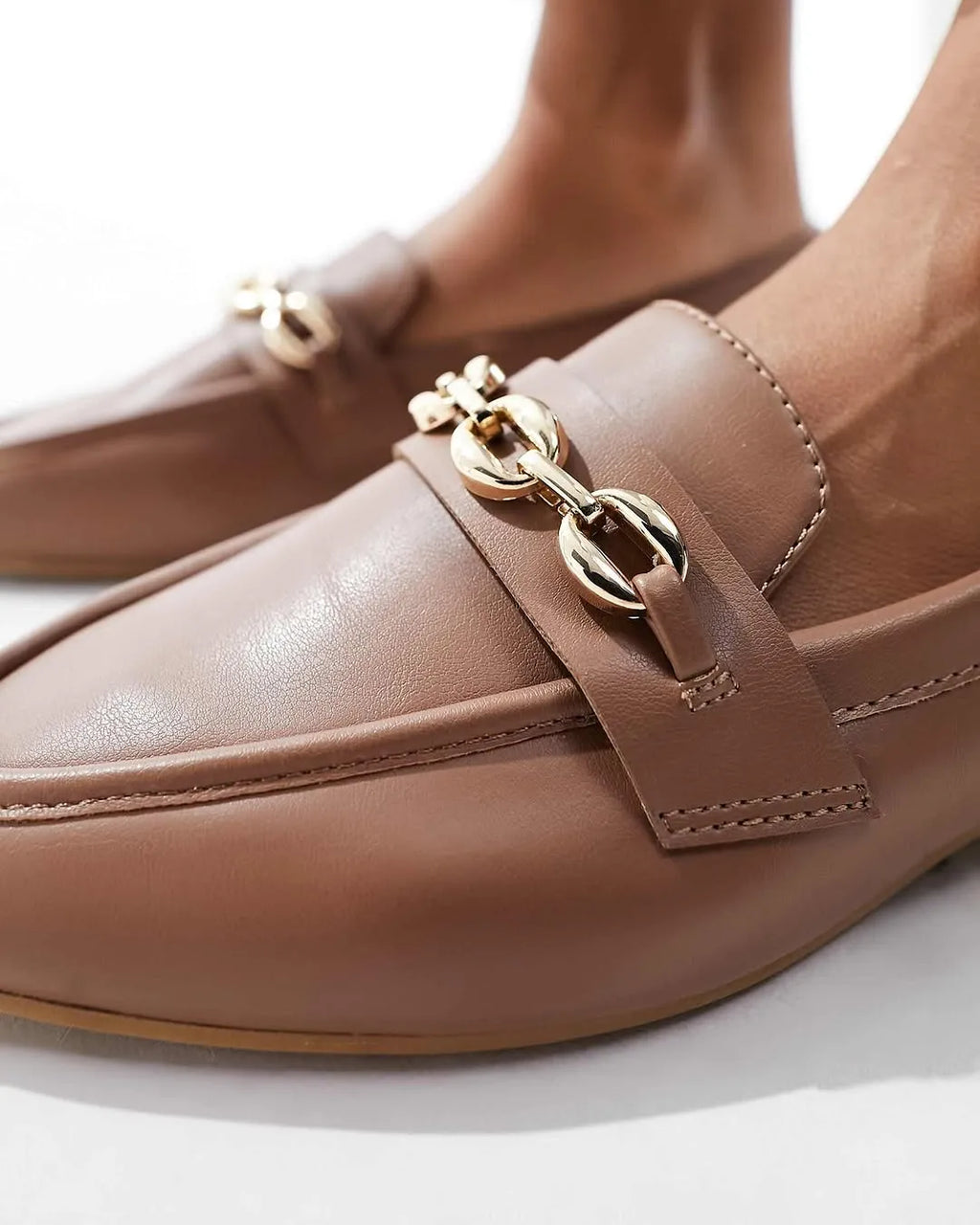 Brown loafers with gold chain detail on a white background - BlackBole High Quality Shoe