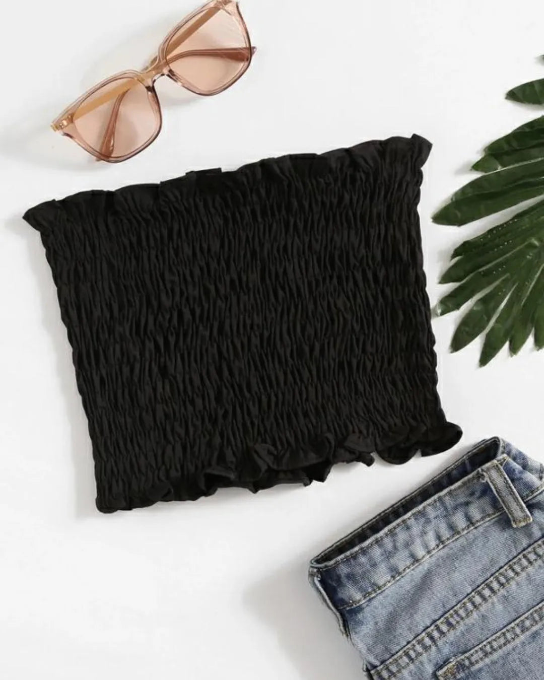 Black textured pillow with sunglasses and jeans on a white background - BlackBole High Quality Western Dress