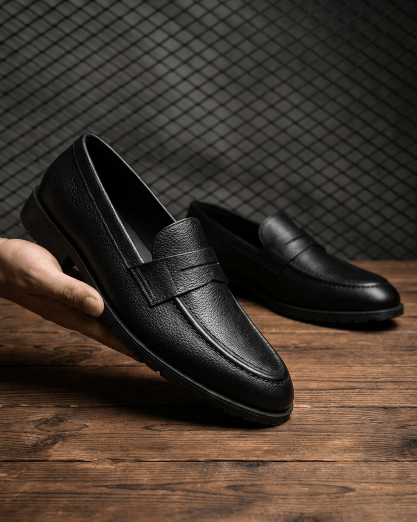 Black Chunky Loafer - Genuine Leather - BlackBole