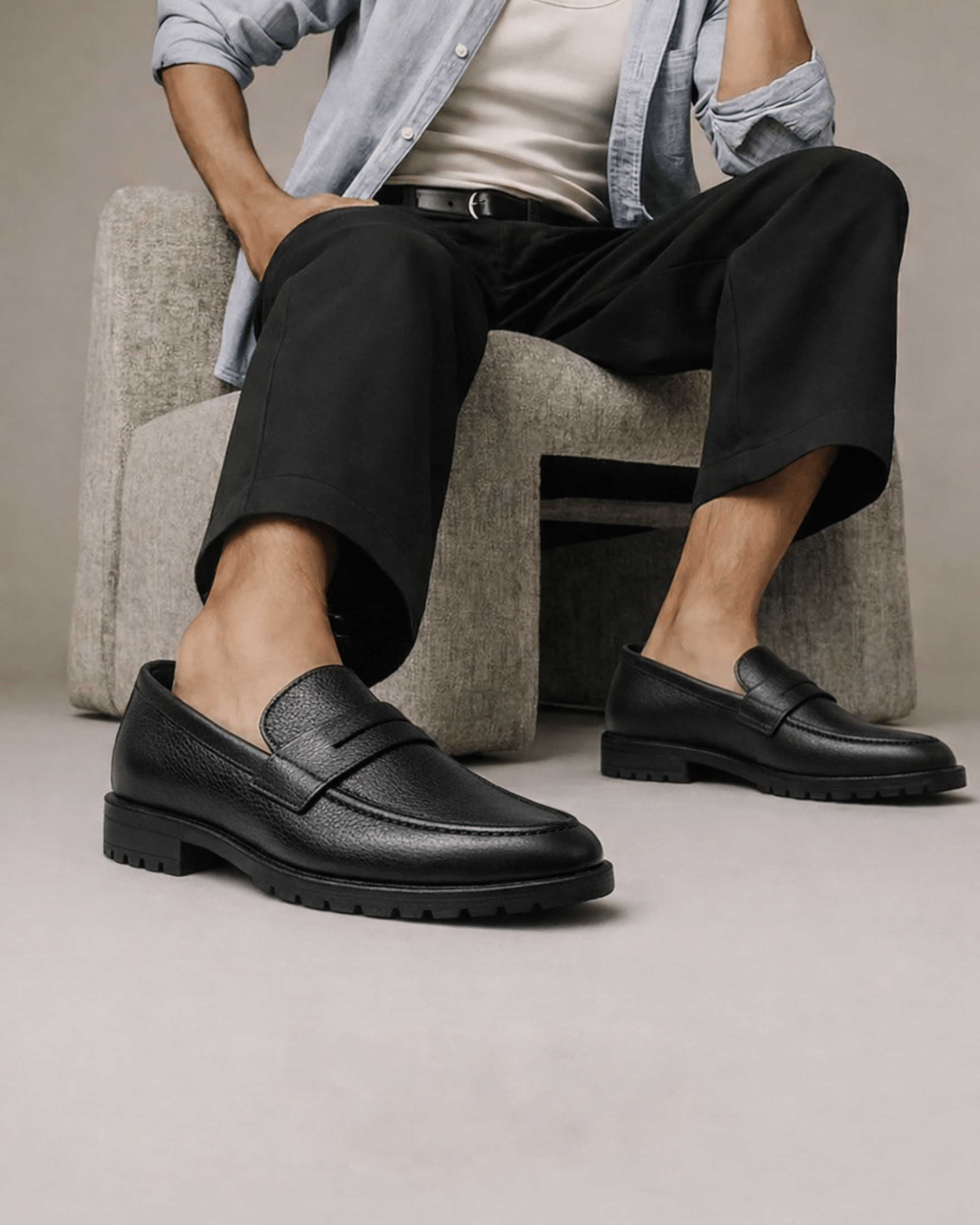 Black Chunky Loafer - Genuine Leather - BlackBole