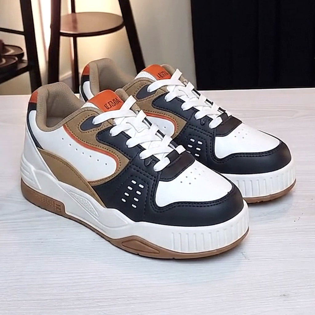 BlackBole Court Classic sneaker pair, white navy tan