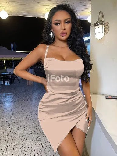 Criss Cross Backless Satin Bodycon (Code: 231) - BlackBole