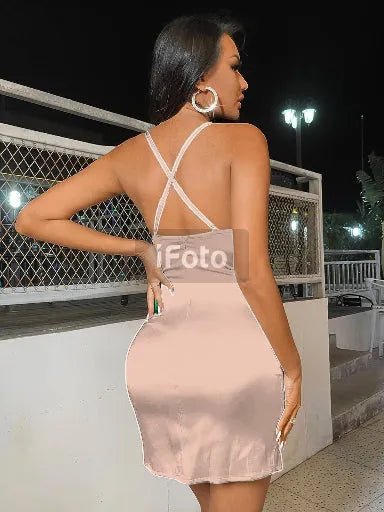 Criss Cross Backless Satin Bodycon (Code: 231) - BlackBole