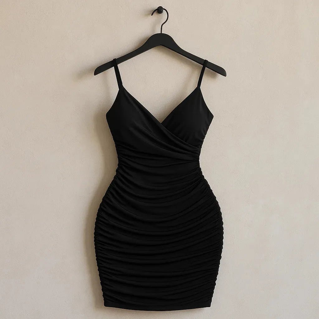 Fairyshely Sexy Ruffle Deep V Short Bodycon (Code: 154) - BlackBole