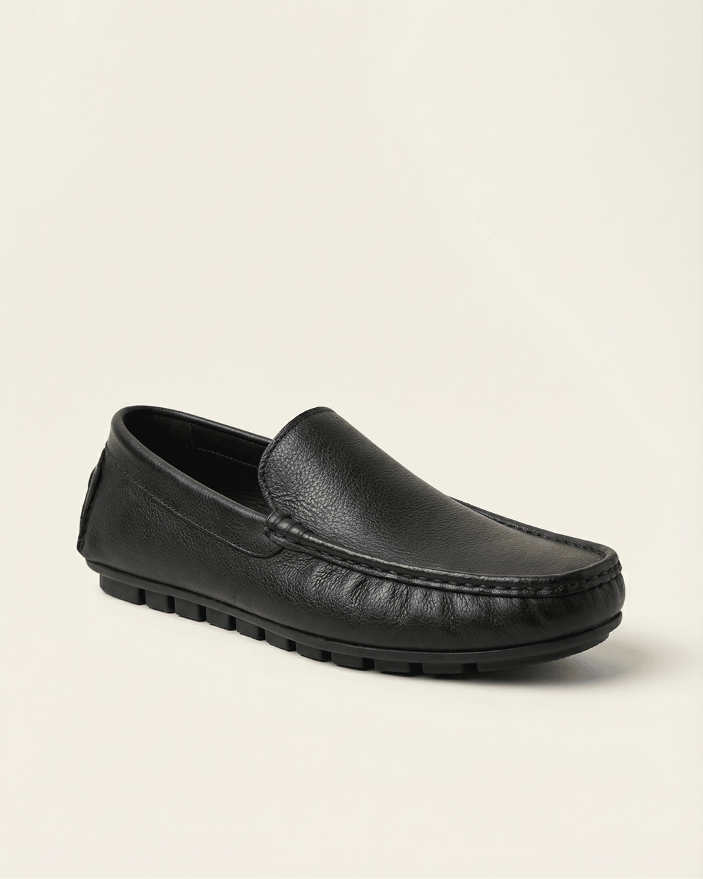 Handcrafted Leather Slip-On Moccasins Black - BlackBole