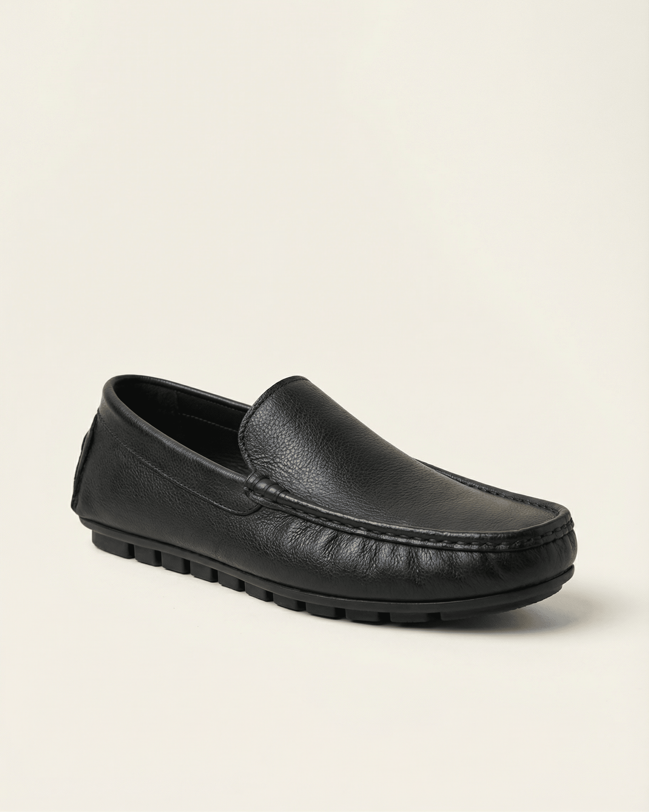 Handcrafted Leather Slip-On Moccasins Black - BlackBole