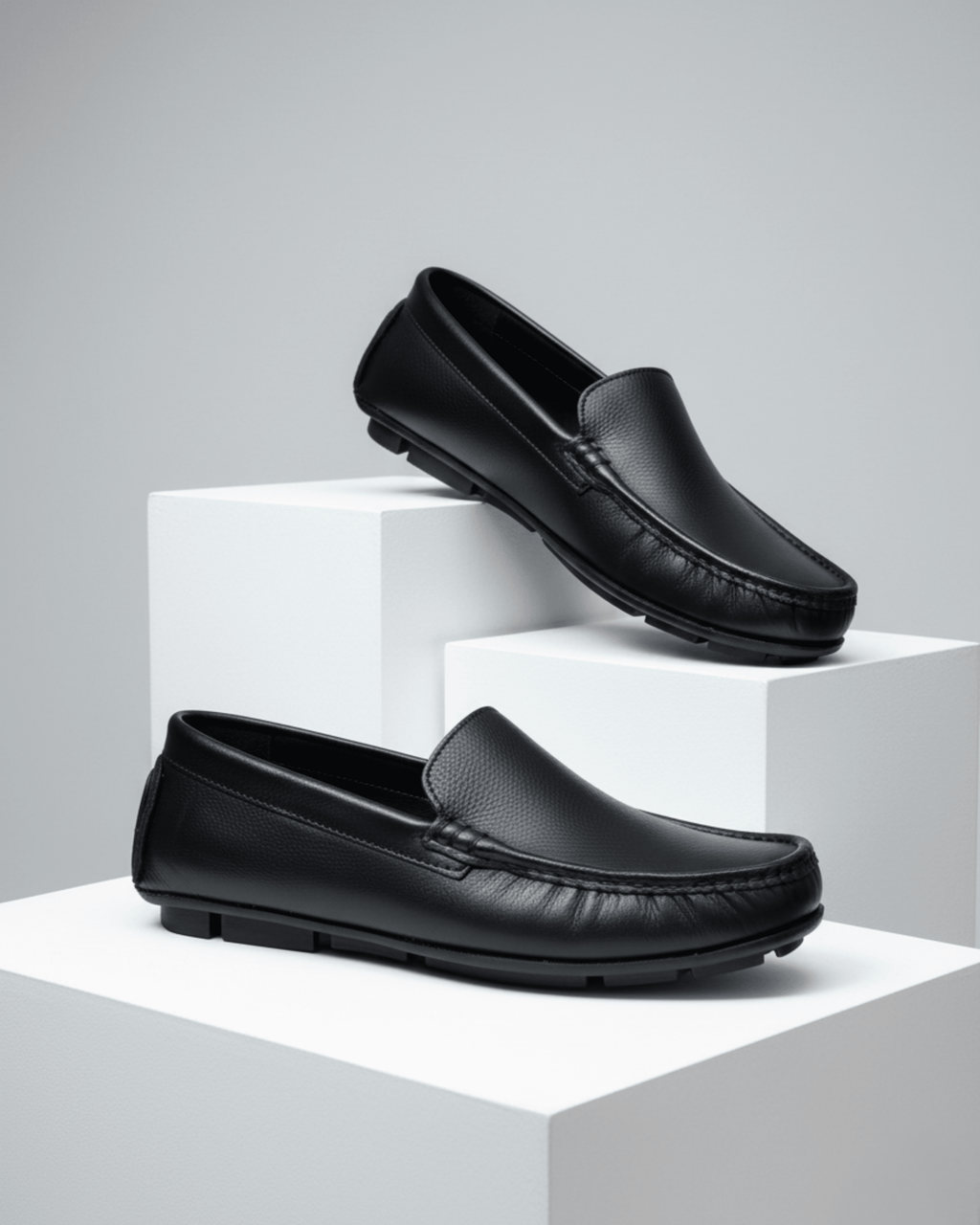 Handcrafted Leather Slip-On Moccasins Black - BlackBole
