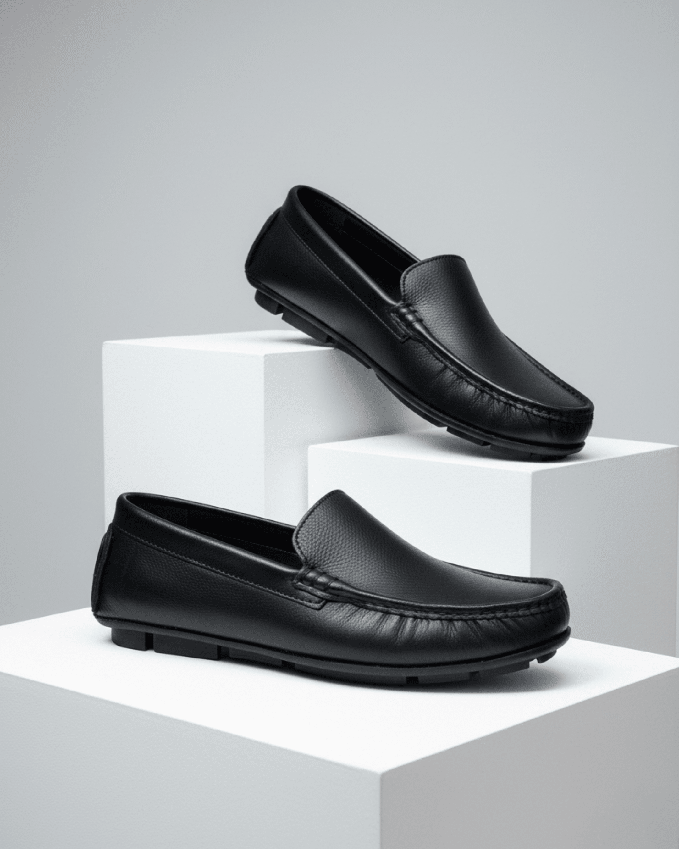 Handcrafted Leather Slip-On Moccasins Black - BlackBole