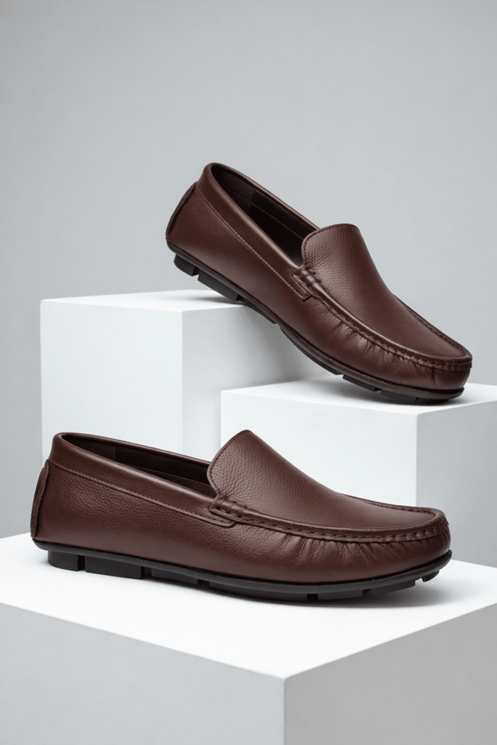 Handcrafted Leather Slip-On Moccasins Chocolate Brown - BlackBole