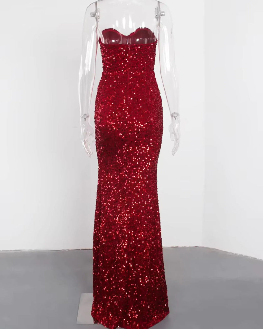 Kisscc Velvet Sequin Women's Strapless Front Split Party Gown - BlackBole