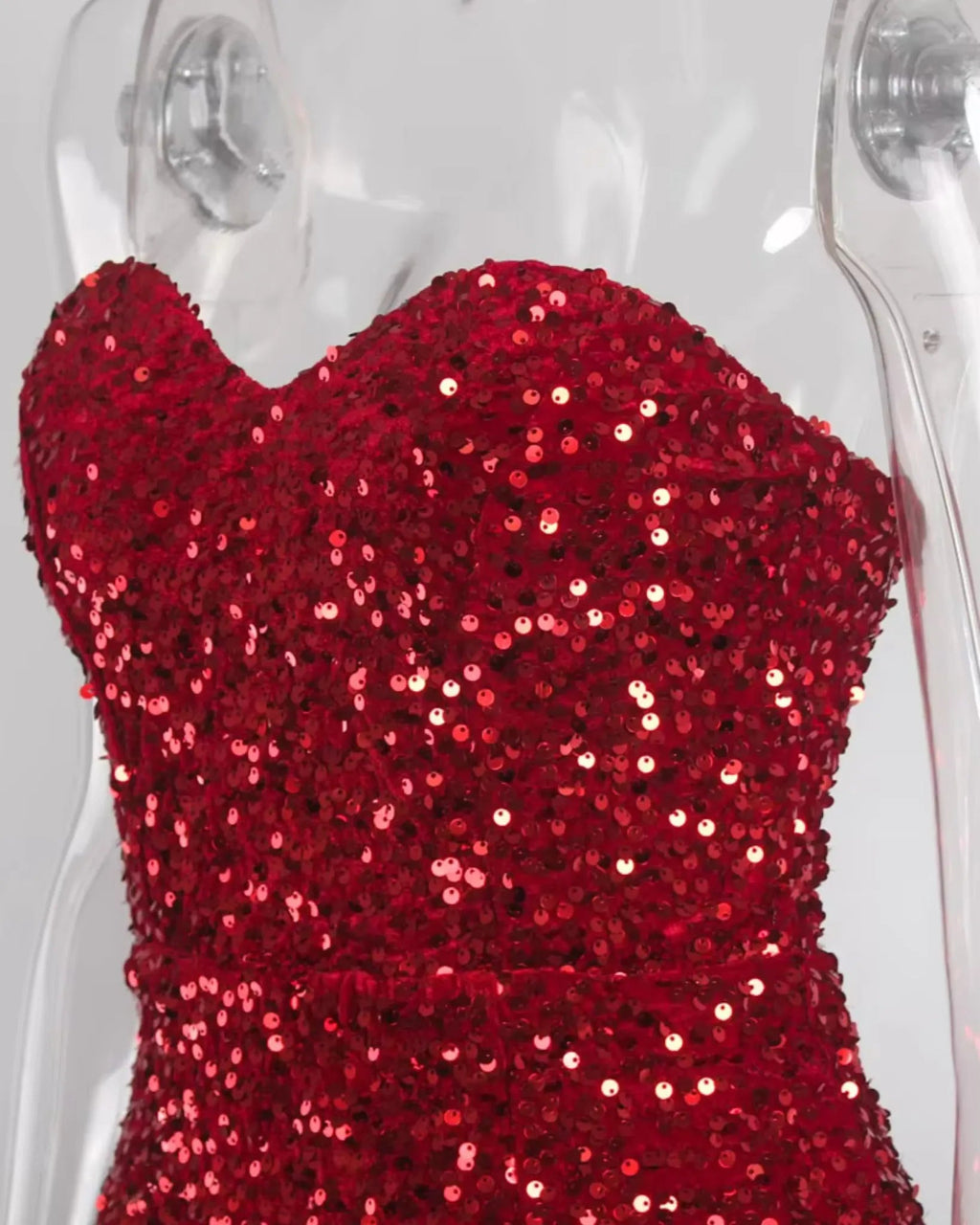 Kisscc Velvet Sequin Women's Strapless Front Split Party Gown - BlackBole