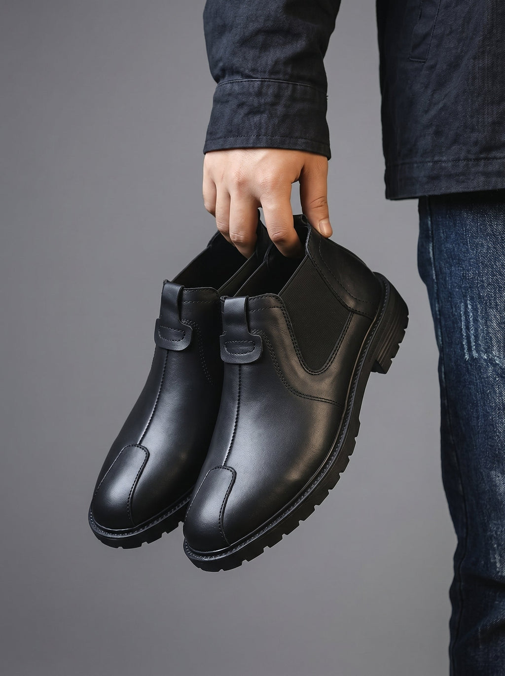 Men's Genuine Leather Biking Boot - BlackBole