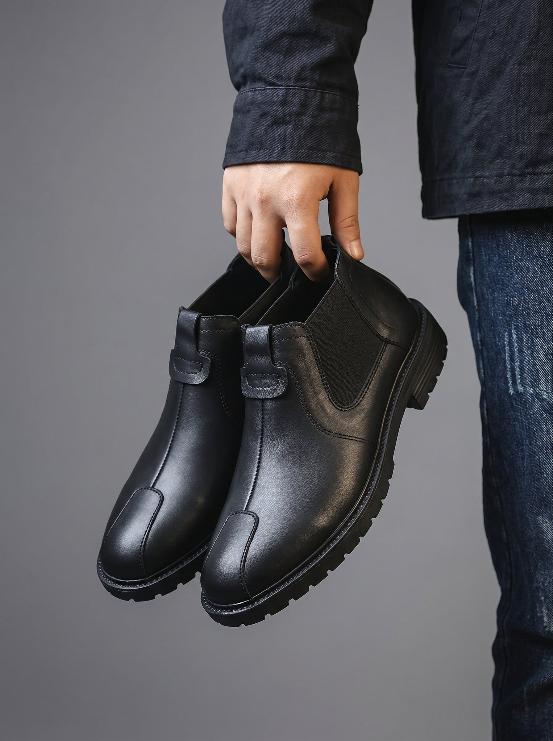 Men's Genuine Leather Biking Boot - BlackBole