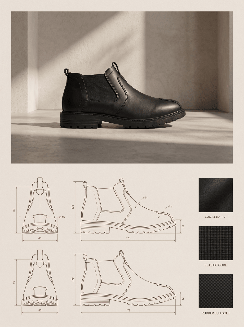 Men's Genuine Leather Biking Boot - BlackBole