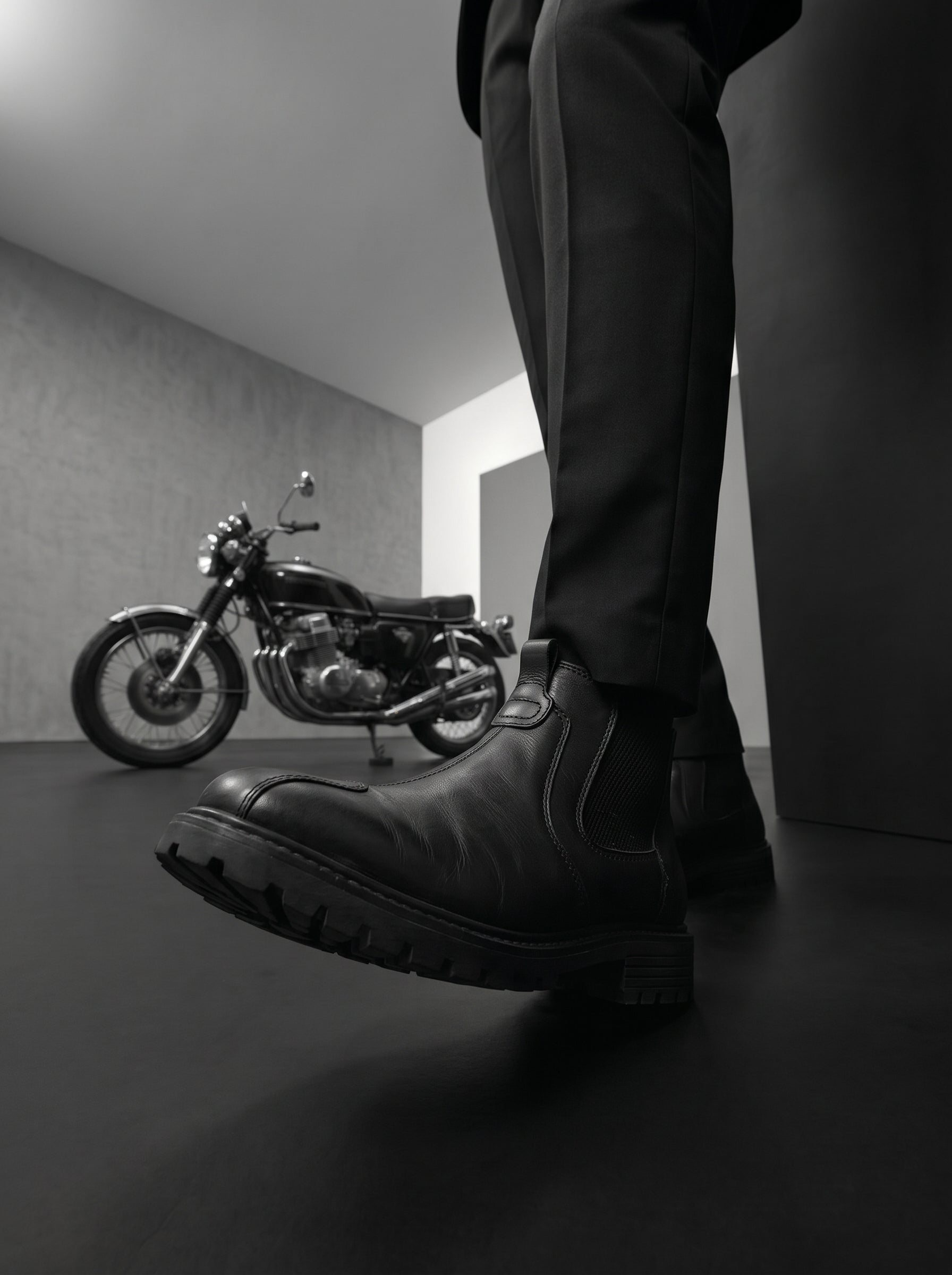 Men's Genuine Leather Biking Boot - BlackBole