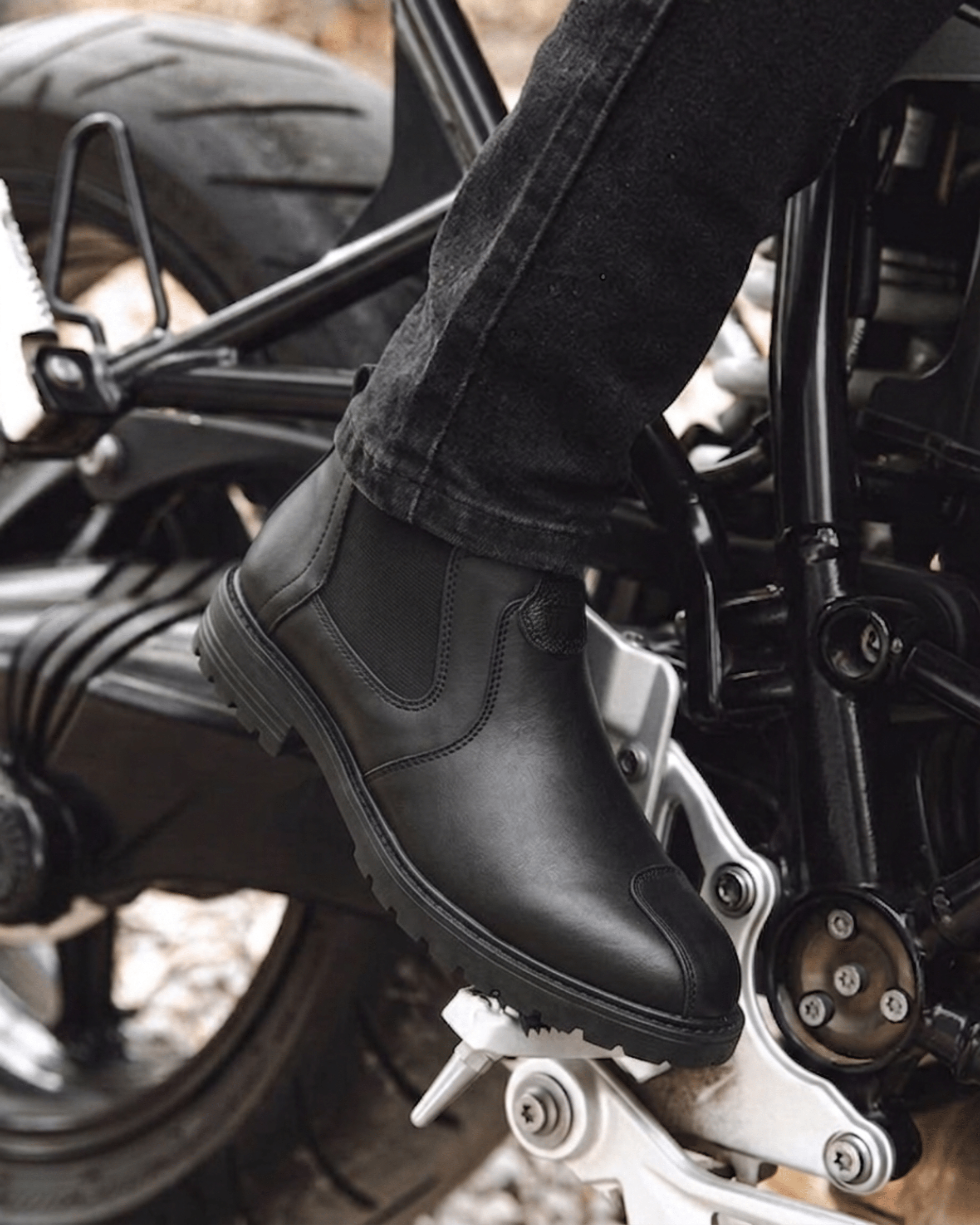 Men's Genuine Leather Biking Boot - BlackBole