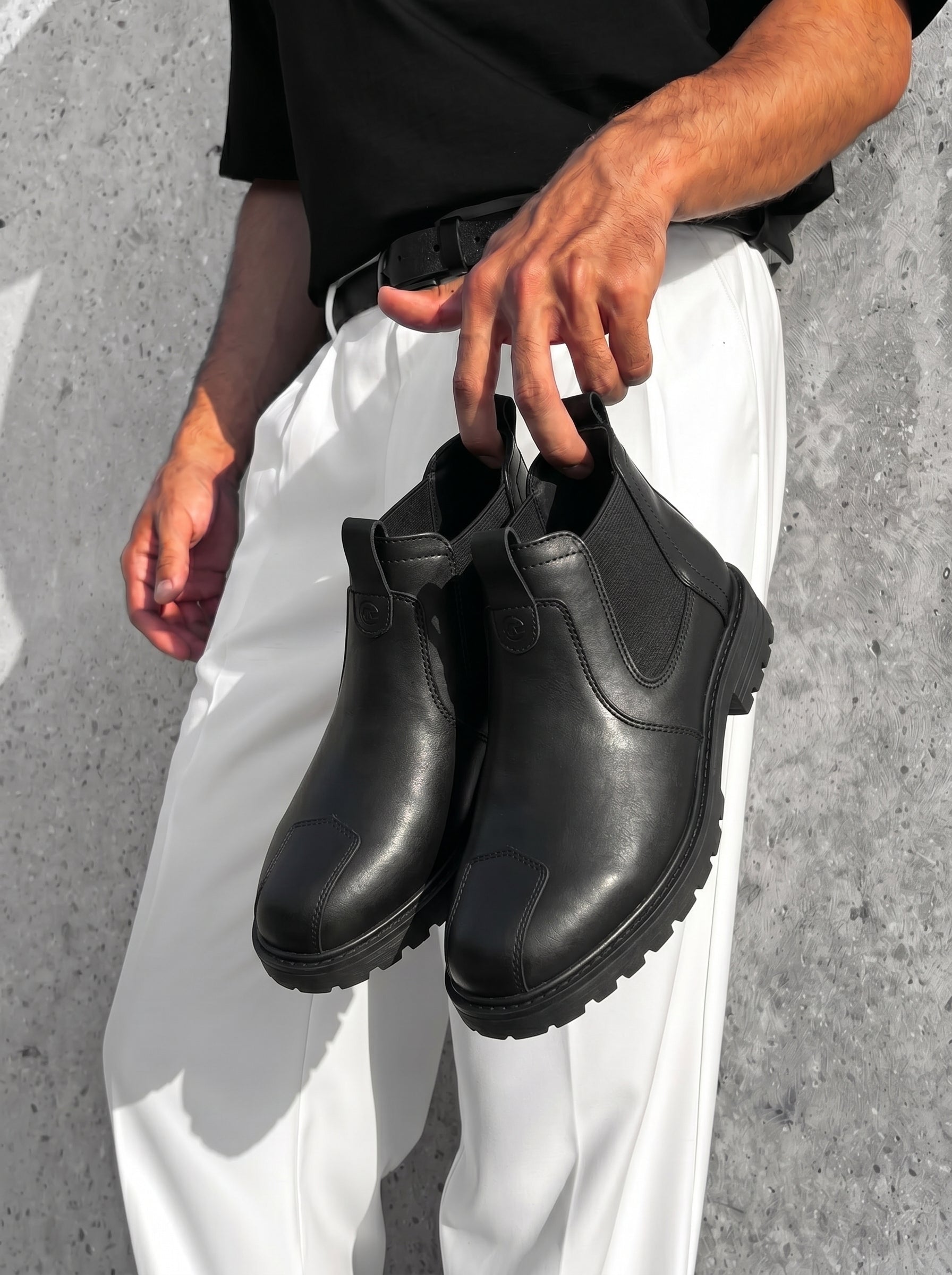 Men's Genuine Leather Biking Boot - BlackBole