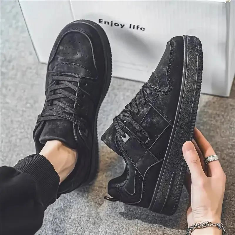 Men's Suede Leather Versatile Sneakers - BlackBole