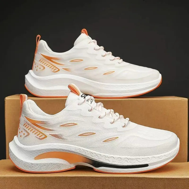 Flame Stripe Running Sneaker in white orange