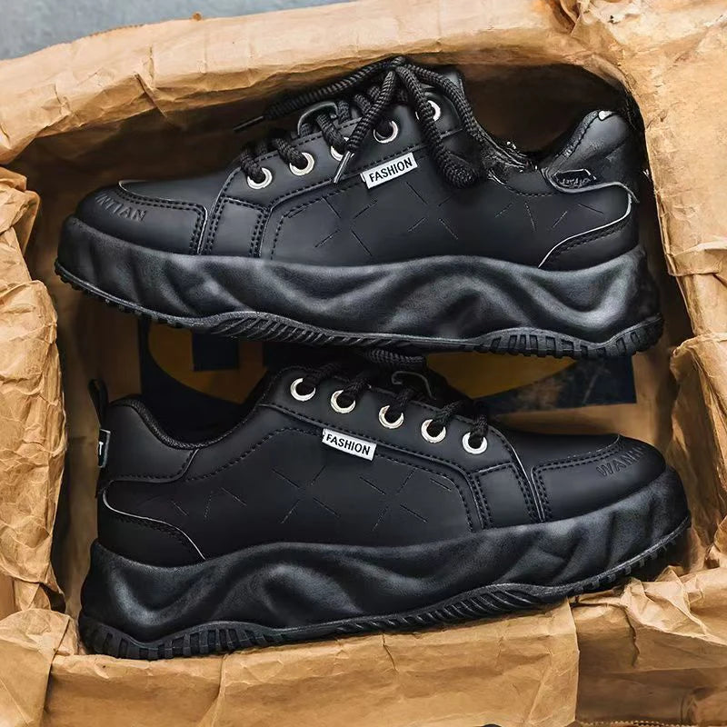 Wave Platform Leather Sneaker in black