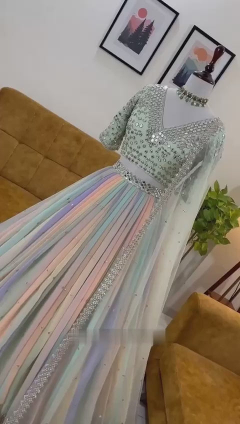 Colorful saree with a blouse piece on a gray white  surface - BlackBole High Quality indo western Dress