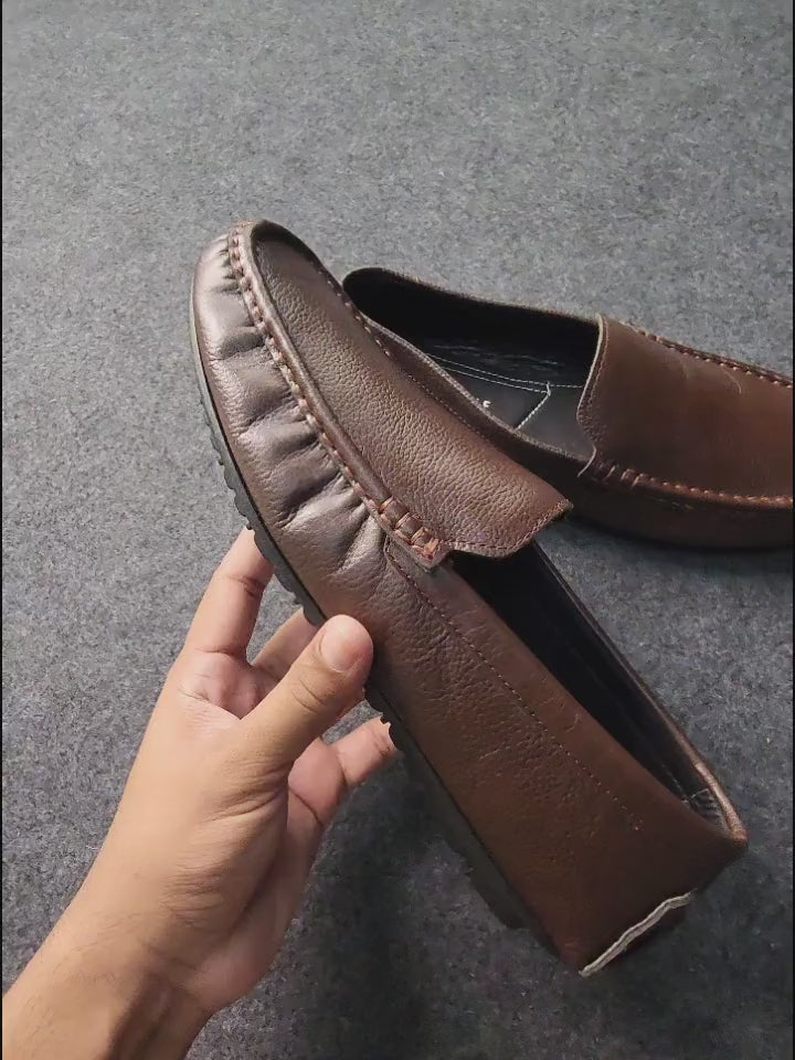 Handcrafted Leather Slip-On Moccasins Chocolate Brown