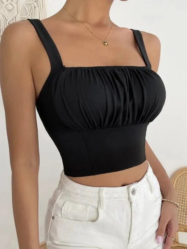 Sexy Pleated Short square Neck Suspender Vest (Code-147) - BlackBole