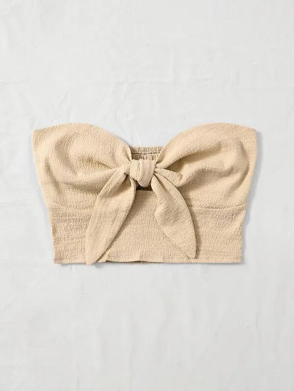 SHEIN EZwear Summer Knot Front Shirred Back Tube Top (Code-150) - BlackBole
