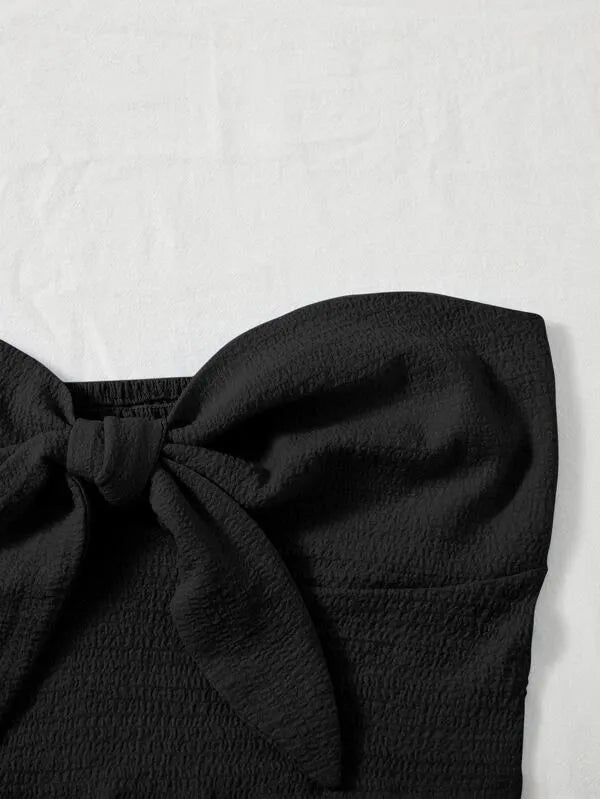 SHEIN EZwear Summer Knot Front Shirred Back Tube Top (Code-150) - BlackBole