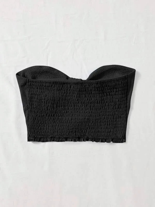 SHEIN EZwear Summer Knot Front Shirred Back Tube Top (Code-150) - BlackBole
